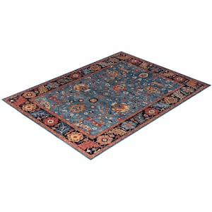 Serapi Light Blue 9 ft. x 12 ft. Tribal Wool Indoor Area Rug