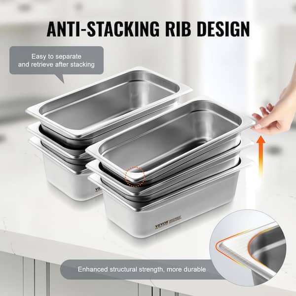 VEVOR Hotel Pans, 4.1 qt. 1/3 Size Anti-Jam Steam Pan, 0.8 mm