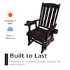 Deep brown wooden glider chair with high back and cupholders.