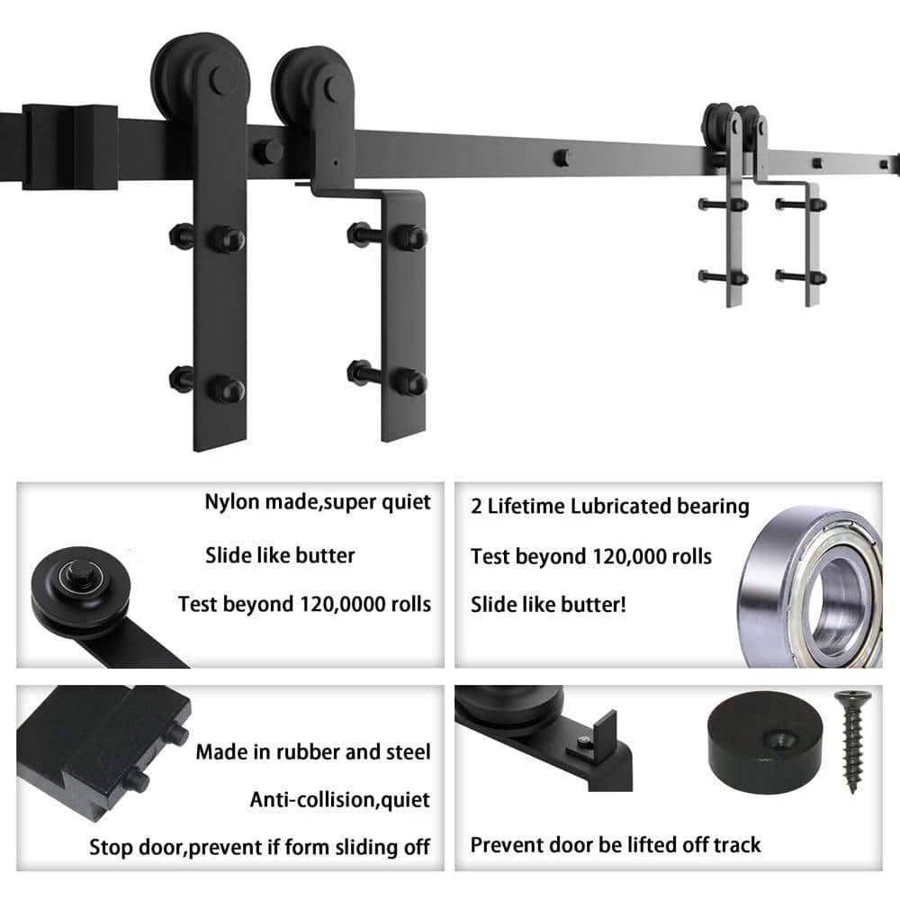 Matte Black Heavy Steel Single Track Barn Door Hardware Kit