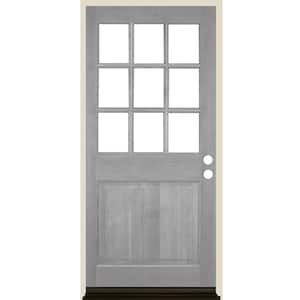 36 in. x 80 in. 9-Lite with Beveled Glass Left Hand Grey Stain Douglas Fir Prehung Front Door