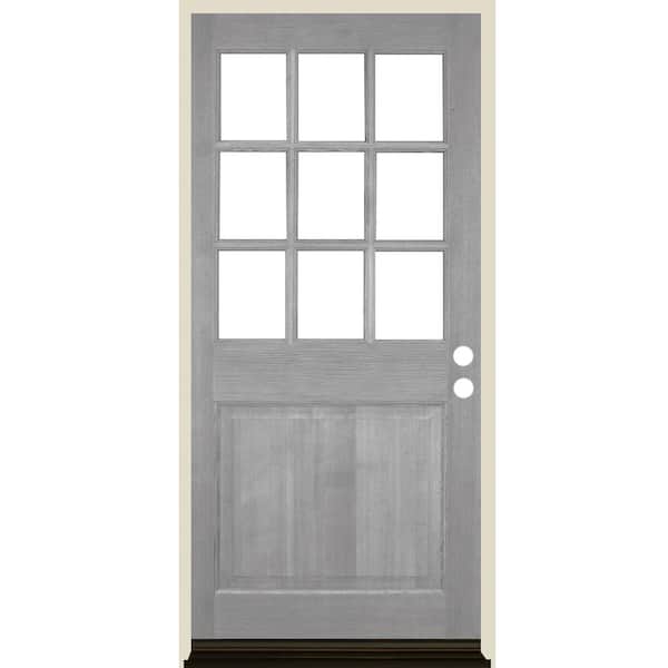 Krosswood Doors 36 in. x 80 in. 9-Lite with Beveled Glass Left Hand Grey Stain Douglas Fir Prehung Front Door