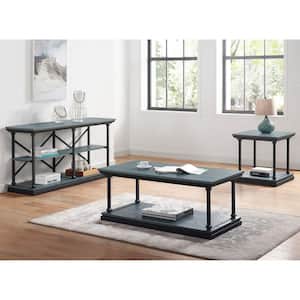 Blue River 47.5 in. Antique Blue and Black Rectangle Wood Top 3-Piece Coffee Table Set