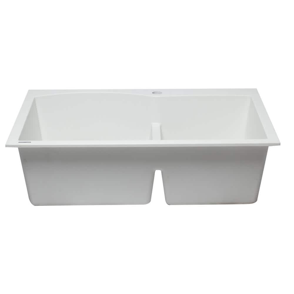 White Granite Composite 33'' Double Bowl Drop-In Kitchen Sink