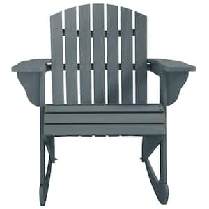Rustic Wooden Adirondack Rocking Chair Outdoor Lounge Chair Fire Pit Seating with Slatted Wooden Design, Gray
