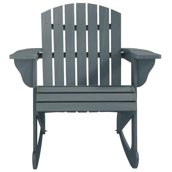 Outsunny Rustic Wooden Adirondack Rocking Chair Outdoor Lounge Chair Fire Pit Seating with Slatted Wooden Design, Gray