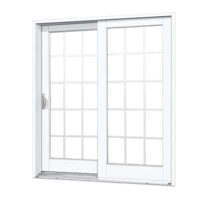 72 in. x 80 in. Smooth White Left-Hand Composite PG50 Sliding Patio Door with 15-Lite GBG