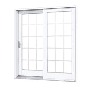 60 in. x 80 in. Woodgrain Interior and Smooth White Exterior Left-Hand Composite Sliding Patio Door with 15-Lite GBG