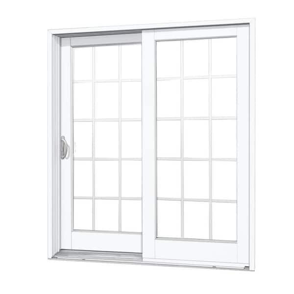 MP Doors 72 in. x 80 in. Woodgrain Interior and Smooth White Exterior Left-Hand Composite Sliding Patio Door with 15-Lite SDL