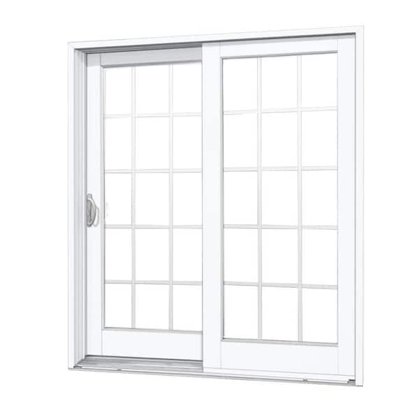 MP Doors 72 in. x 80 in. Woodgrain Interior and Smooth White Exterior Left-Hand Composite Sliding Patio Door with 15-Lite GBG