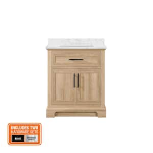 Doveton 30 in. W x 19 in. D x 34 in. H Single Sink Bath Vanity in Weathered Tan with White Engineered Marble Top