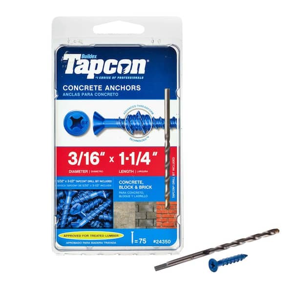 Tapcon 3/16 in. x 1-1/4 in. Phillips-Flat-Head Concrete Anchors (75-Pack)