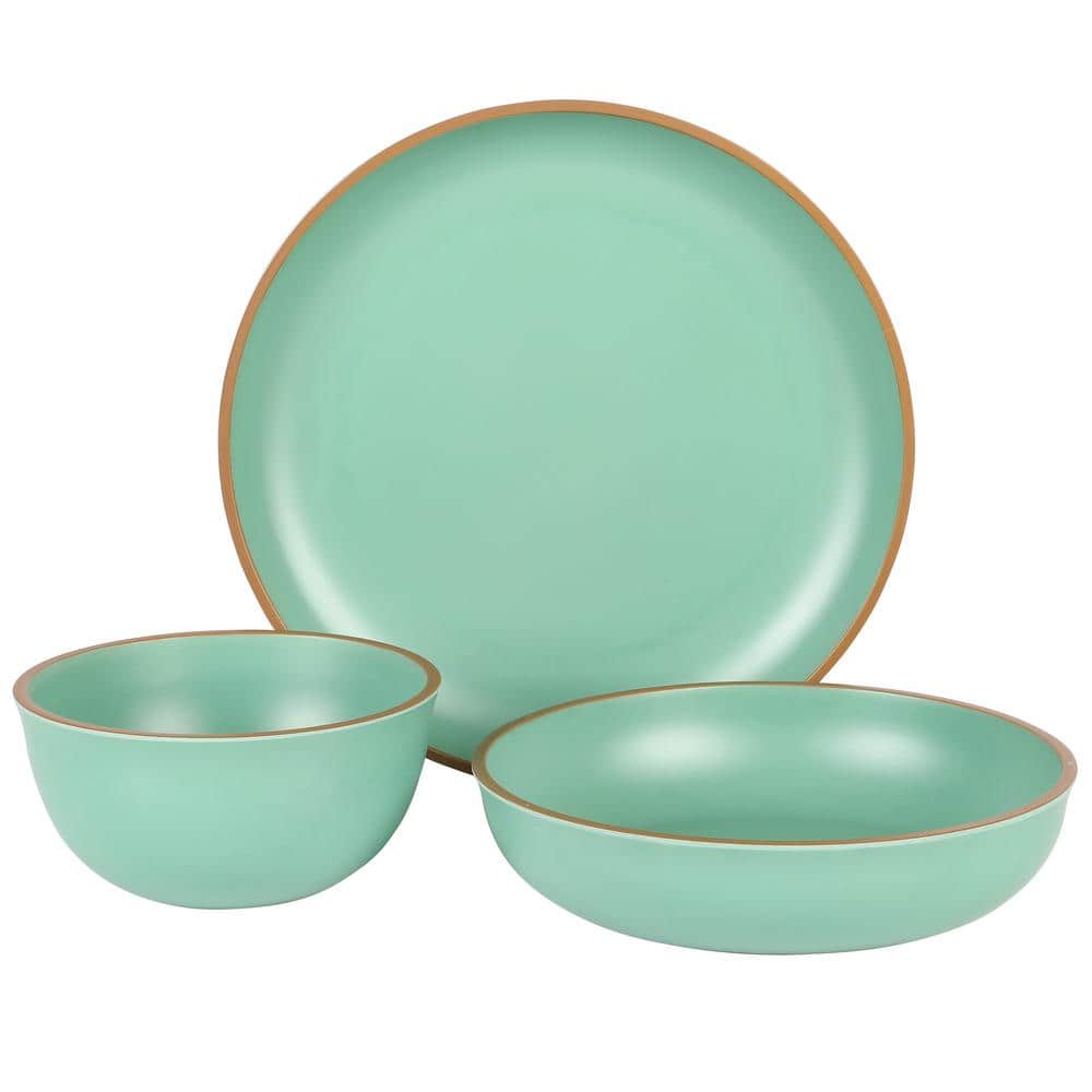 Matte Green Melamine 12-Piece Dinnerware Set for 4