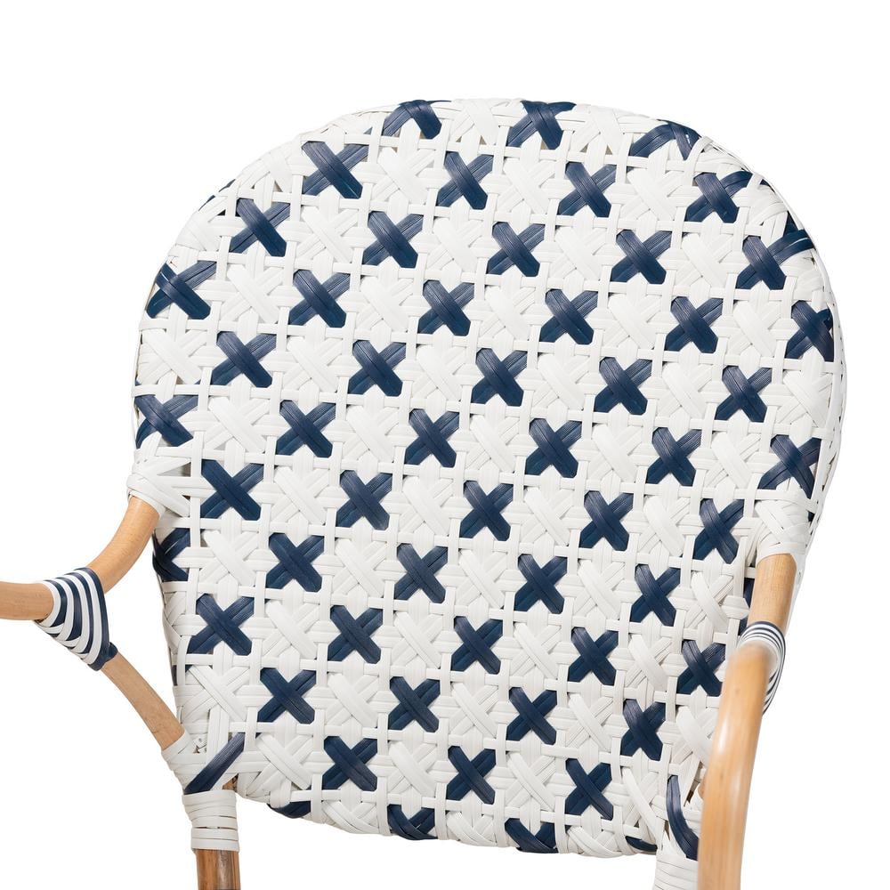 Bryson White and Blue Rattan Bistro Arm Chair