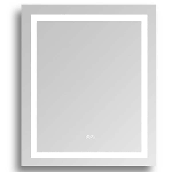 Unbranded Superior 24 in. W x 30 in. H Frameless Rectangular Anti-Fog Wall Bathroom LED Vanity Mirror in Matt Silver