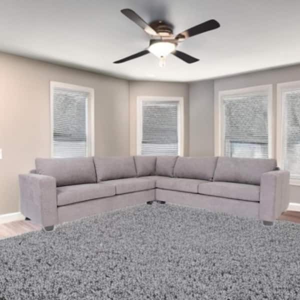 HomeRoots 120 in. Square Arm 3-piece Polyester L-Shaped Sectional Sofa in. Gray