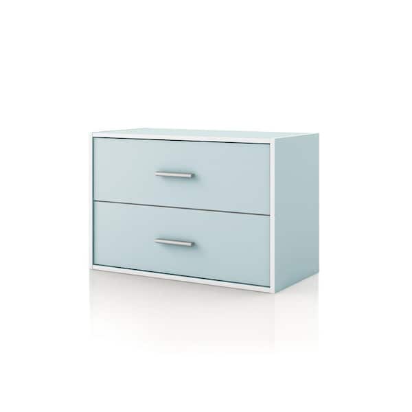 Furniture of America Quincy 15.74 in. Tall Stackable Light Blue Engineered Wood Modern Modular Cabinet Bookcase With 2 Drawers