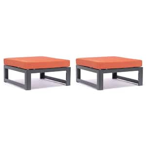 Chelsea Metal Outdoor Ottoman with Orange Cushion 2-Pack