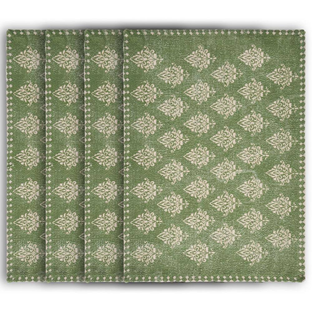 Fairytale 19 in. x 13 in. Damask Green Motif Bordered Cotton Placemats (Set