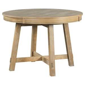 58 in. Round Natural Wood Wash Wood Top with 16'' Leaf Wood Dining Table