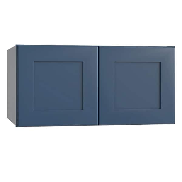 Newport 36 in. W x 24 in. D x 18 in. H Assembled Plywood Wall Bridge Kitchen Cabinet in Mythic Blue with Soft Close