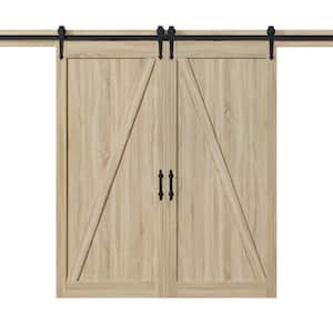 Cornwall 36 in.x84 in.Textured French Oak Double Sliding Barn Door w/ Solid Core & Victorian Soft Close Hadware Kit