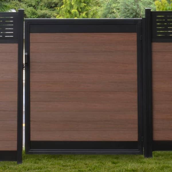 Euro Style 4 ft. W x 6 ft. H Black Top King Cedar Aluminum/Composite Adjustable Fence Gate