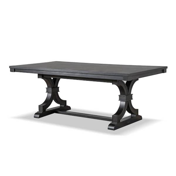 Daniels Farmhouse Black Wood 78.5 in. Trestle Dining Table Seats 6