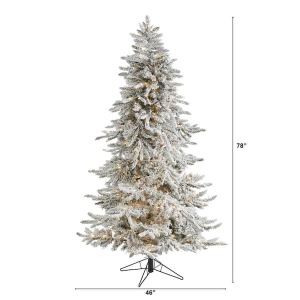 Nearly Natural 6.5 Ft. Pre-Lit Flocked Grand Northern Rocky Fir Artificial Christmas Tree 1150 Warm Multi-Function Led Lights With Rc T1494