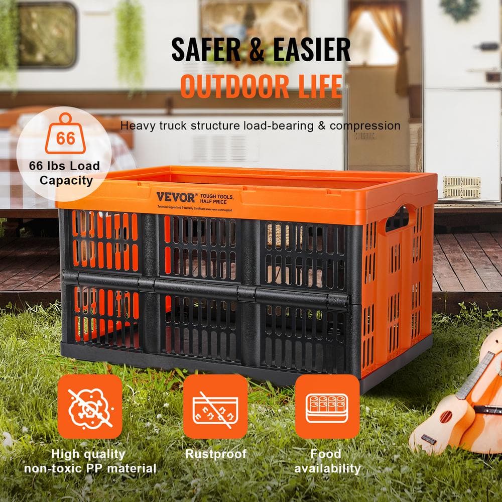 VEVOR 45L Orange and Black Collapsible Plastic Crate
