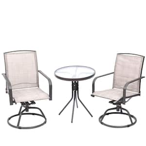 3-Pieces Cream Steel Outdoor Serving Bar Set and Outdoor Dining Set With 1 Patio Table and 2 Chairs