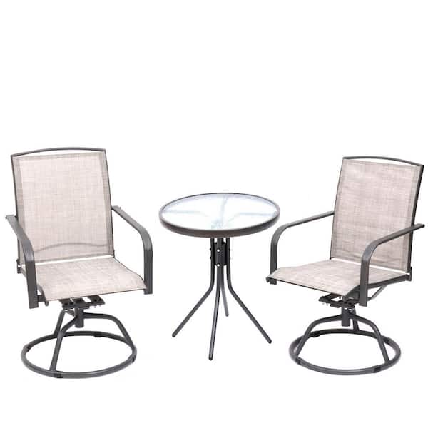 Cisvio 3-Pieces Cream Steel Outdoor Serving Bar Set and Outdoor Dining Set With 1 Patio Table and 2 Chairs