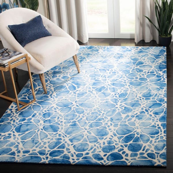 Dip Dye 3 ft. x 5 ft. Ivory/Blue Geometric Caustics Area Rug