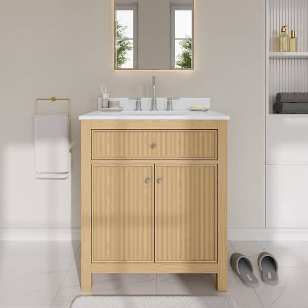 Pendry 30 in. Single Freestanding Tanned Oak Bath Vanity with White Quartz Top Assembled