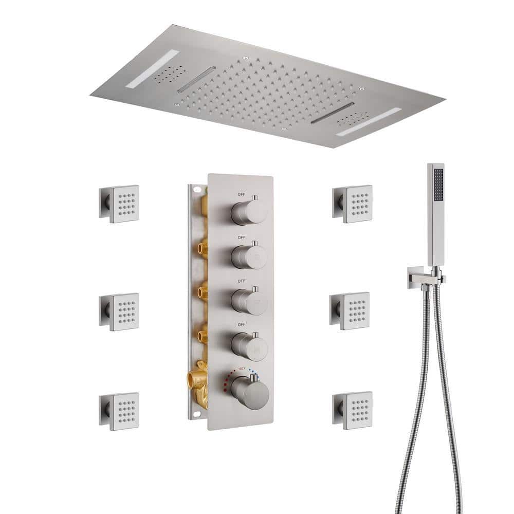 Luxury Brushed Nickel LED Multi-Head Shower System with Bluetooth