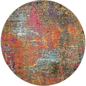 Celestial Sunset Multicolor 5 ft. x 5 ft. Abstract Bohemian Round Area Rug