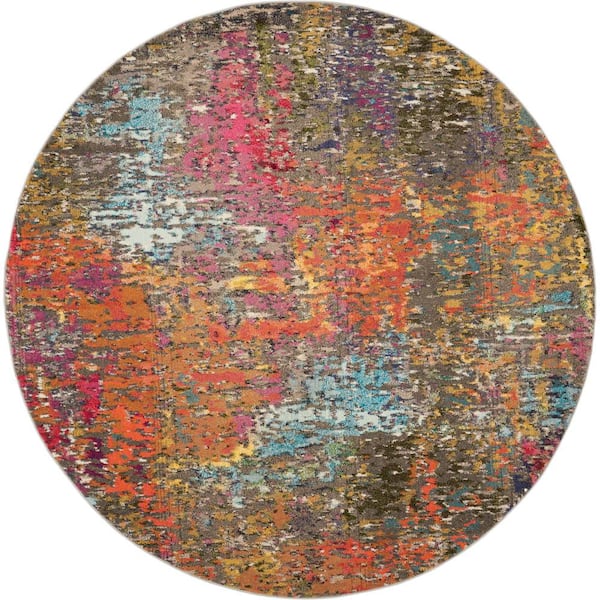 Celestial Sunset Multicolor 5 ft. x 5 ft. Abstract Bohemian Round Area Rug