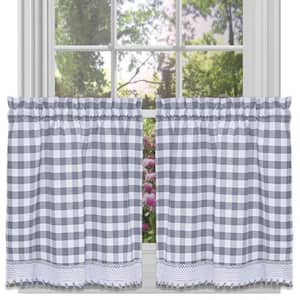 Buffalo Check Grey Polyester/Cotton Light Filtering Rod Pocket Curtain Tier Pair 58 in. W x 24 in. L