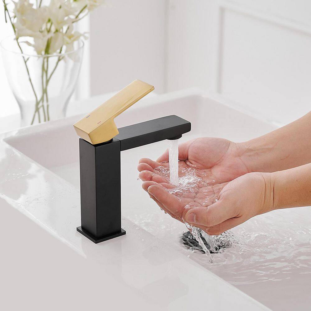 Matte Black and Brushed Gold Single-Handle Bathroom Faucet