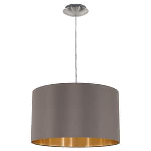 Maserlo 15 in. W x 72 in. H 1-Light Cappucino and Satin Nickel Pendant Light with Drum Metal Shade