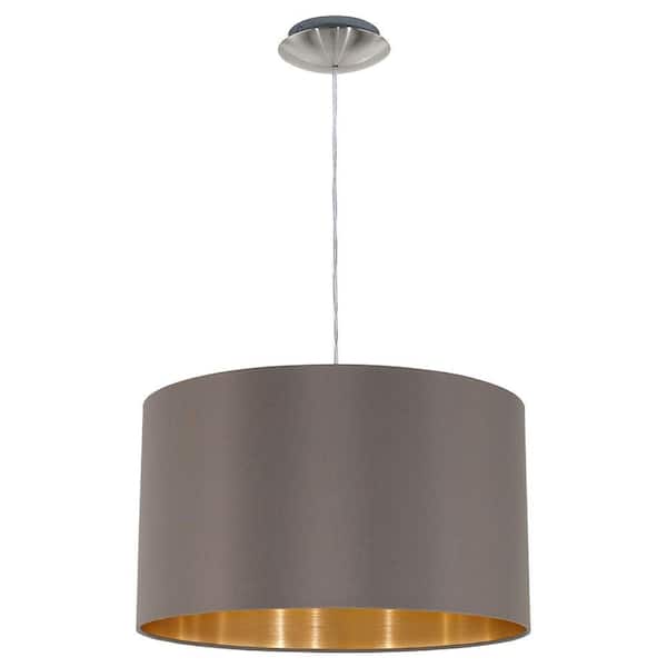 Eglo Maserlo 15 in. W x 72 in. H 1-Light Cappucino and Satin Nickel Pendant Light with Drum Metal Shade