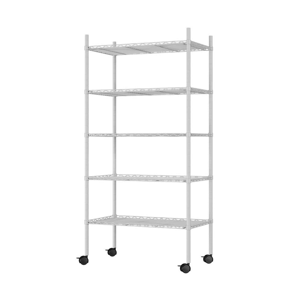 Tunearary Outdoor/Indoor White Metal Plant Stand Shelves with Wheels (5Tier) H1550ZP65925 The
