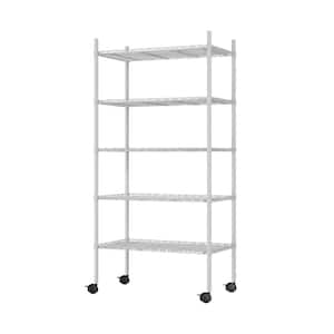 Outdoor/Indoor White Metal Plant Stand Shelves with Wheels (5-Tier)