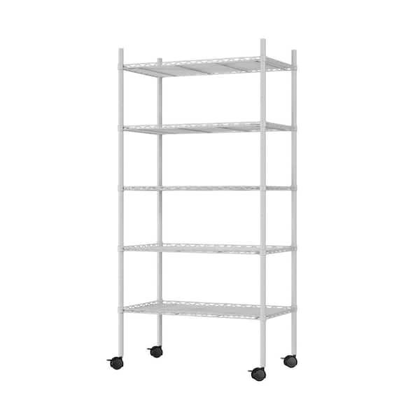 Tunearary Outdoor/Indoor White Metal Plant Stand Shelves with Wheels (5-Tier)