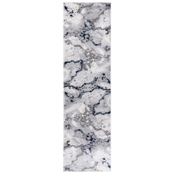 Craft 2 ft. x 10 ft. Gray/Blue Marbled Abstract Runner Rug