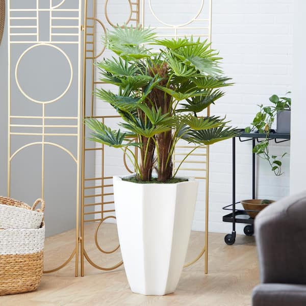54 in. H Majesty Palm Artificial Plant with Realistic Leaves and White Fiberglass Pot