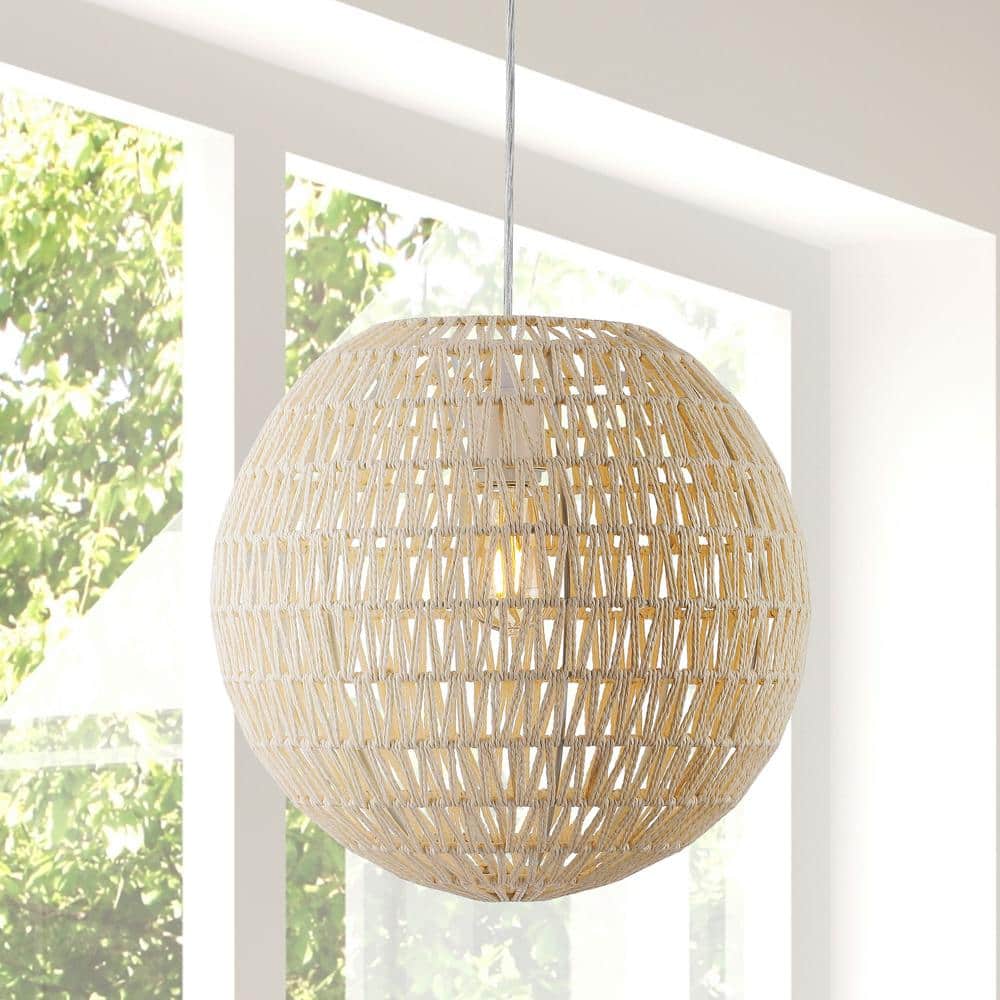 Luna 15.75" Cream Woven Rattan Globe Pendant Light