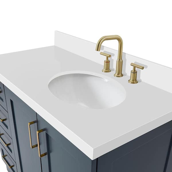 Ariel taylor 43 in. left offset rectangle sink vanity with white quartz  countertop in midnight blue