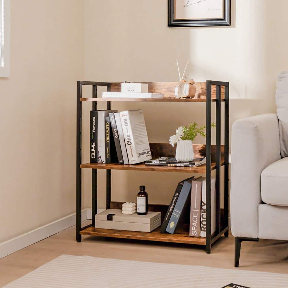 置物 chi-171219 Costway 32 in. Tall Rustic Brown Wood 3-Tier Industrial