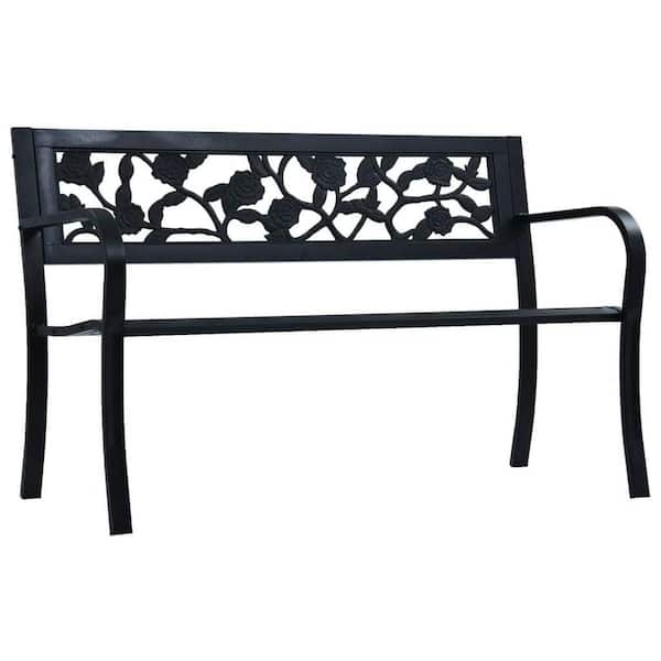 Afoxsos 49.2 in. Steel Patio Outdoor Garden Metal Bench in Black